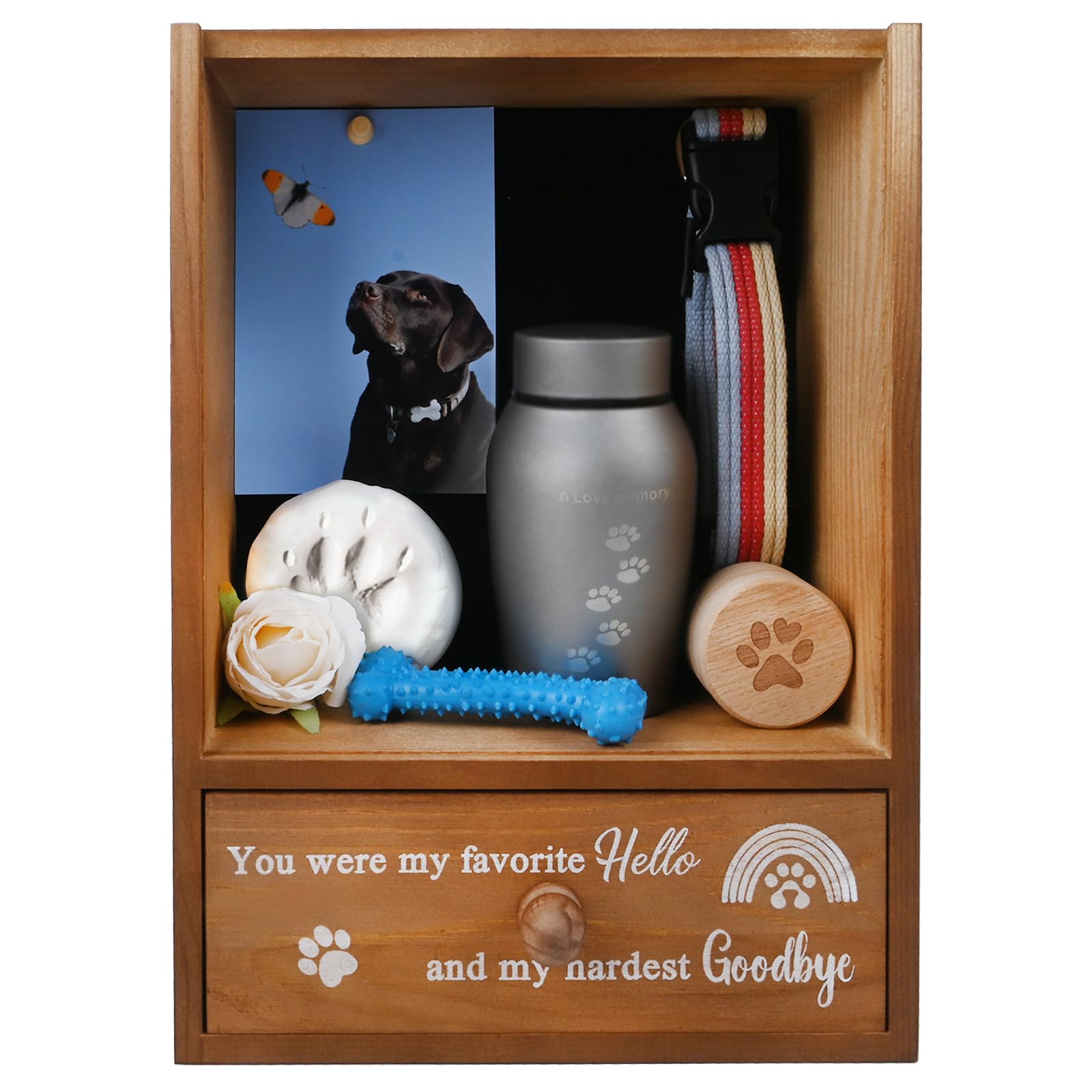 Photo 1 of Favonuovy Pet Memorial Shadow Box Keepsake 9.25x13 Dog Memorial Gifts for Loss of Dog Death Sympathy and Remembrance Gift Large Pet Picture Frame Display Case with Deep Rainbow Bridge Drawer