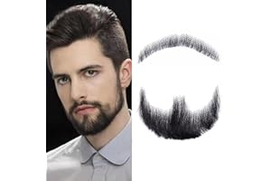 CLIONE Fake Beard Costume Facial Hair Realistic Fake Goatee Mustache 100% Human Hair Beard with Adhesive Hand Tied Makeup Lace Beard for Christmas Halloween Funny Cosplay Party