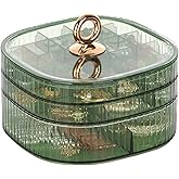 LETURE 3-Layer Acrylic Jewelry Organizer Box for Stud Earrings, Rings, Necklaces, Bracelets, Claw Clip Organizer, Small Bead Storage Containers for Crafts (Green)