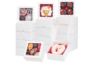 ROSPAKTEK 90 Pack White Bakery Boxes 4x4x2 Inches Cookies Boxes Mini Bundt Cake Boxes Pie Boxes Cinnamon Roll Treat Boxes Chocolate Truffle Boxes Party Wedding Favor