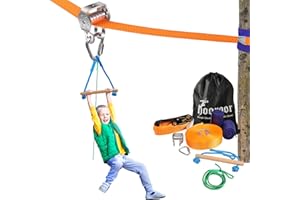 hooroor Slackline Pulley with 52FT Zip Line, Monkey Bar, Ninja Warrior Obstacle Course-Outdoor Backyard Toys for Kids&Adults-Jungle Gym Playset
