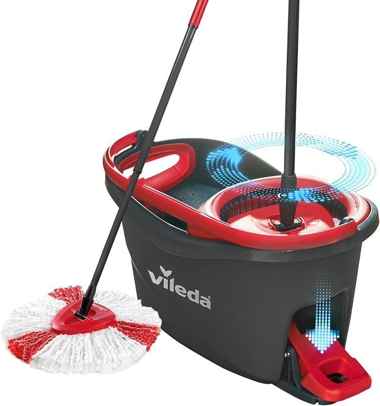 - Vileda Turbo 2 en 1 - Kit Complet Balai à Frange et Seau Essoreur à Pédale - Serpillière Microfibres avec Manche Télescopique - Laveur de Sol pour Sols Fragiles - Nettoie et Dépoussière