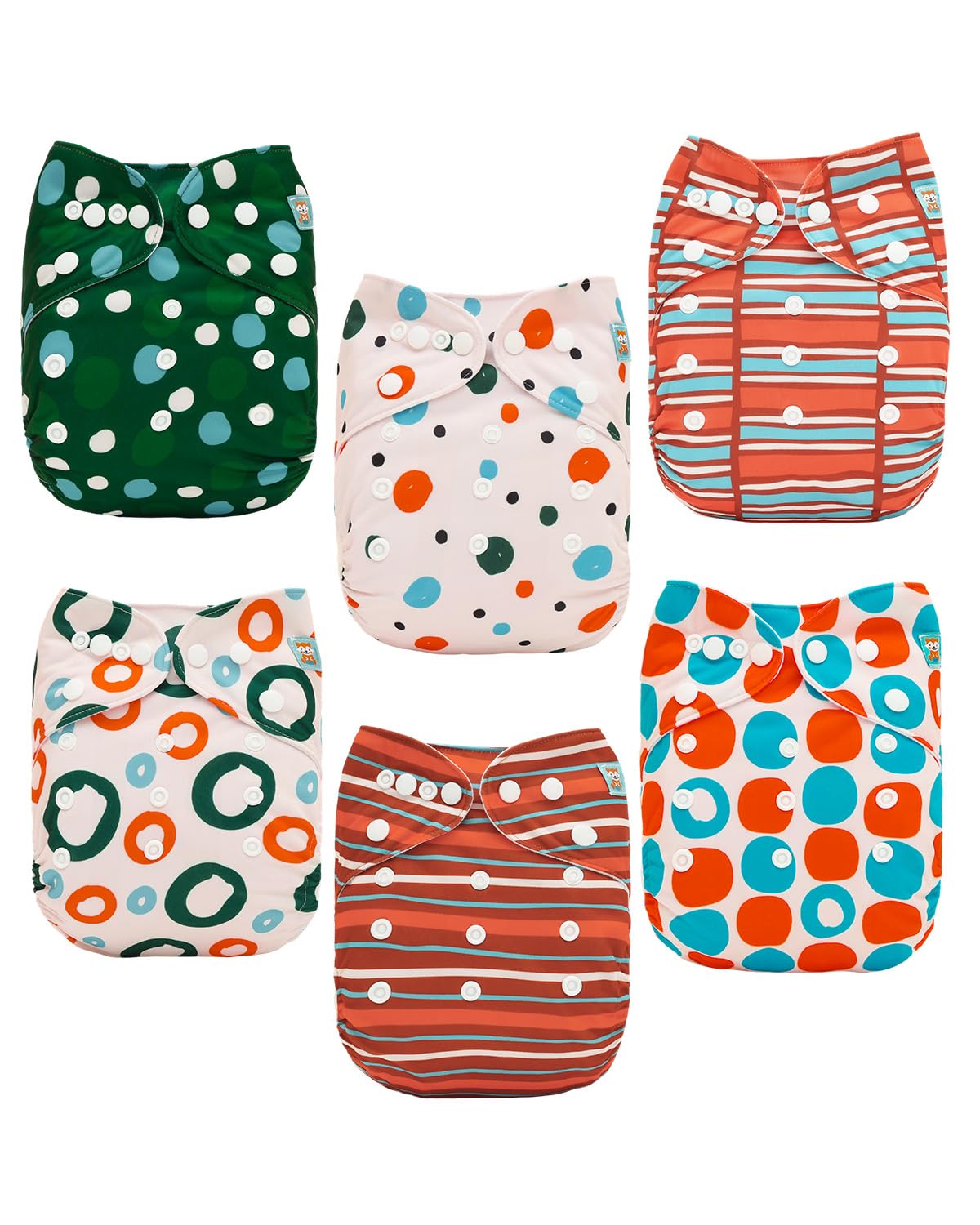 ALVABABY Baby Cloth Diaper 6 Pack with 12 Inserts One Size Cloth Diaper Covers Adjustable Washable Reusable for Baby Girls and Boys 6DM125 Image