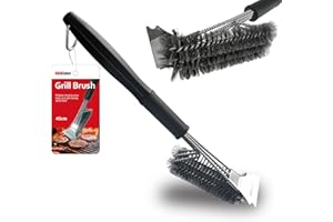 BBQcuker Grill Brush with Scraper, BBQ Cleaning Brush for Outdoor Grill, Grill Cleaner with Stainless Steel Scraper and Bristles,18" Grill Accessories with Stainless Steel Hanger and Plastic Handle