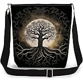 LiuenMgg Tree of Life Print Canvas Crossbody Bag, Adjustable Strap Lightweight Purse with Top Zipper & Inner Pocket, Daily Shoulder Bag Gift for Women -2