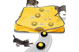 Waaiio Interactive Cat Toys for Indoor Cats,Self Rolling Cat Ball in Play Mat,Automatic Motion Activated Moving Toy Hide and Seek Chase Game for Bored Cats,Real Chirp Birds,Rechargeable