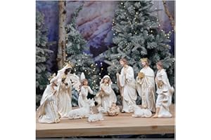 Zayton Nativity Set Christmas Indoor 11 Pcs 5 Inch Scene Statue Figurines Jesus Manger Crib Ornament Church Xmas Home Catholic Religious Decoration