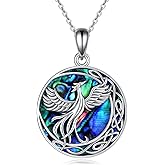 ONEFINITY Phoenix Dragon Necklace Sterling Silver Abalone Shell Crystal Celtic Crescent Dragon Phoenix Necklace Pendant Jewelry for Women Girls Christmas Gifts