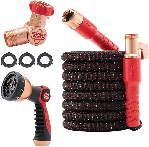 Pocket Hose Ballistic 50 FT Expandable Garden Hose w/Pocket Pivot Swivel Connector, Anti-Burst Sleeve Reinforced with Bulletp