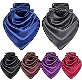 Yearntown 6 Pcs Solid Cowboy Rag for Women Western Neck Scarf Bandana 35-inch Square Satin Rag Neckerchief Multiple Colors Wildrags for Men Pack
