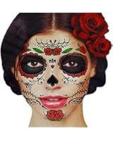 Glitter Red Roses Day of the Dead Sugar Skull Temporary Face Tattoo Kit - Pack of 2 Kits