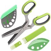 LUVCOSY Herb Scissors Set, Multipurpose 5 Blade Kitchen Shear + Leaf Stripper + Cleaning Comb for Basil, Cilantro, Parsley, Thyme, Rosemary