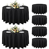 sancua 6 Pack Round Tablecloth 90 Inch Black, Stain and Wrinkle Resistant Table Cloth - Washable Polyester Table Cover for Dining Tables, Buffet Parties and Camping