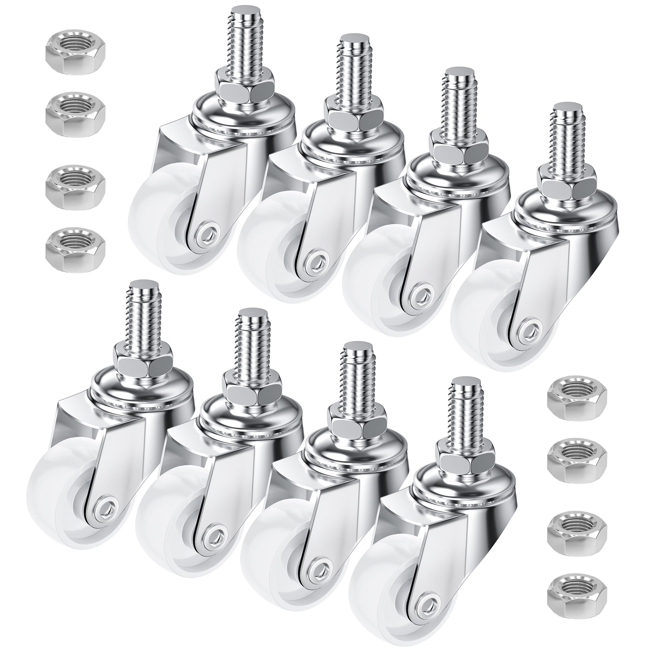 8 PCS Swivel Stem Casters,M8 White 25mm(1 inch) Castor Wheels