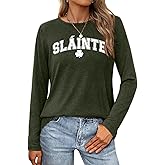 ELDPS St Patricks Day Shirt Women: Lucky Shamrock Long Sleeve Shirt Funny Irish Clover Graphic Tee Tops