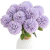 Floroom 12pcs Lilac Faux Silk Mums Artificial Flowers Bulk Fake Chrysanthemums with Stems for DIY Wedding Table Centerpieces Floral Arrangements Vase Fillers Home Decorations