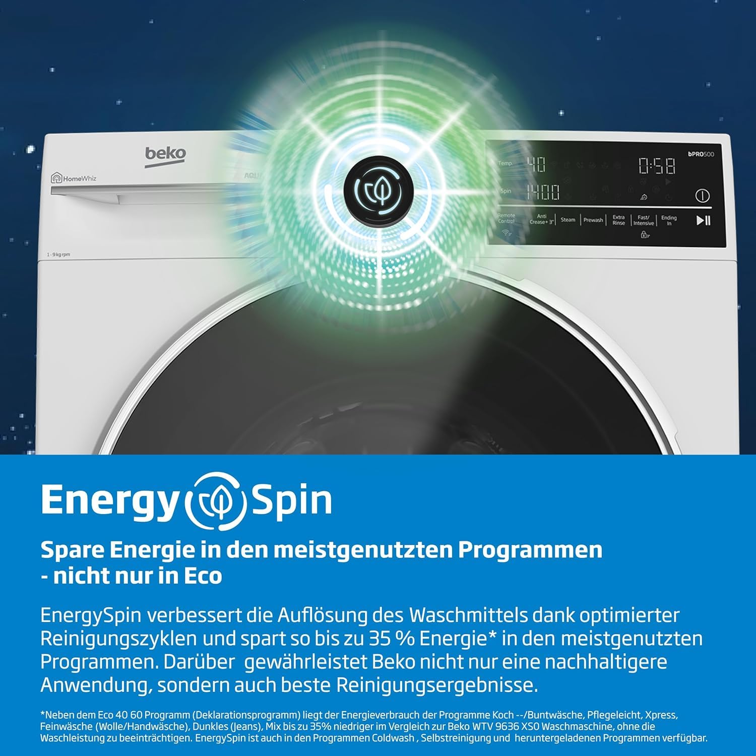 Beko BM3WFU3841R Waschvollautomat, Waschmaschine, 8 kg, EnergySpin, Schleuderwahl 1400 U/min, SteamCure Dampffunktion, allergikergeeignet, AquaWave Schontrommel, Weiß 4
