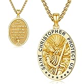Thanches St Christopher Necklace Mens, 925 Sterling Silver for Traveler Patron Saint Christopher Medal Pendant Necklace for Women Father Brother Amulet Religious Jewelry Gifts