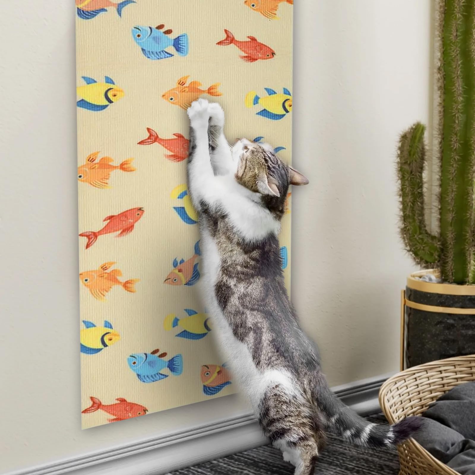 Photo 1 of 2 Pcs 40"x 16" Cat Scratcher Mat for Furniture Protector,DIY Fish Pattern Couch Protector from Cat Claws,Anti Cat Scratch Protector Mat for Floor,Sofa,Wall,Couch Corner and Cat Tower