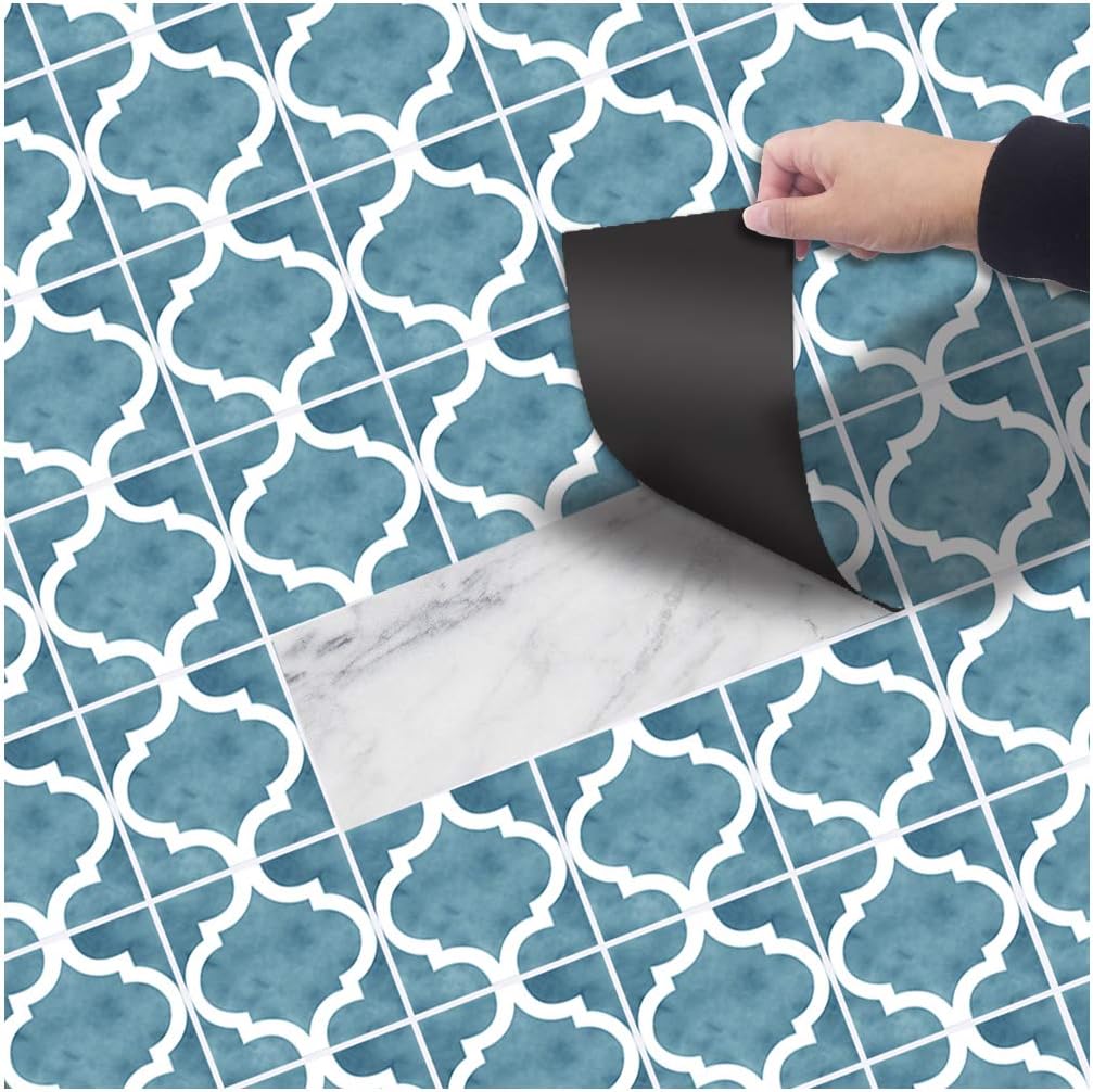 Blue White Pattern PVC Floor Sticker Roll Adhesive Waterproof Wall Sticker Bedroom Kitchen Bathroom Toilet Decoration Flooring Cover