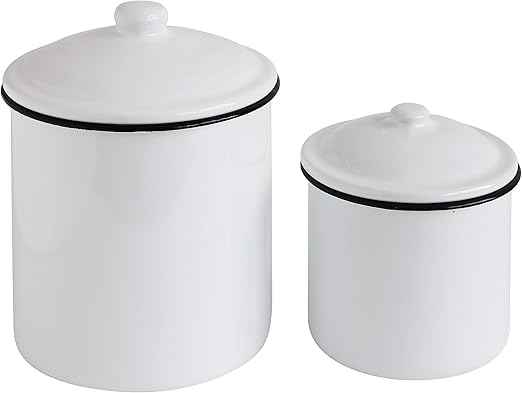 Amazon Com Creative Co Op Set Of Two Canisters Set Of 2 White Kitchen Dining