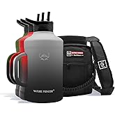 NATURE PIONEOR 64oz Insulated Water Bottle with Handle,Stainless Steel Half Gallon Water Bottle with Straw,Metal Large Tumbler Jug with Holder Carrier,Keep Cold Hot, Black