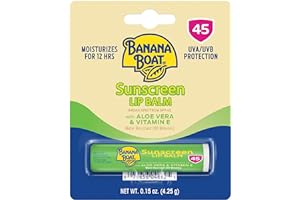 Banana Boat SPF Lip Balm with Aloe Vera & Vitamin E, 0.15oz | Beach Essentials, Moisturizing Lip Sunscreen SPF 45, Travel Sunscreen for Lips, 0.15oz