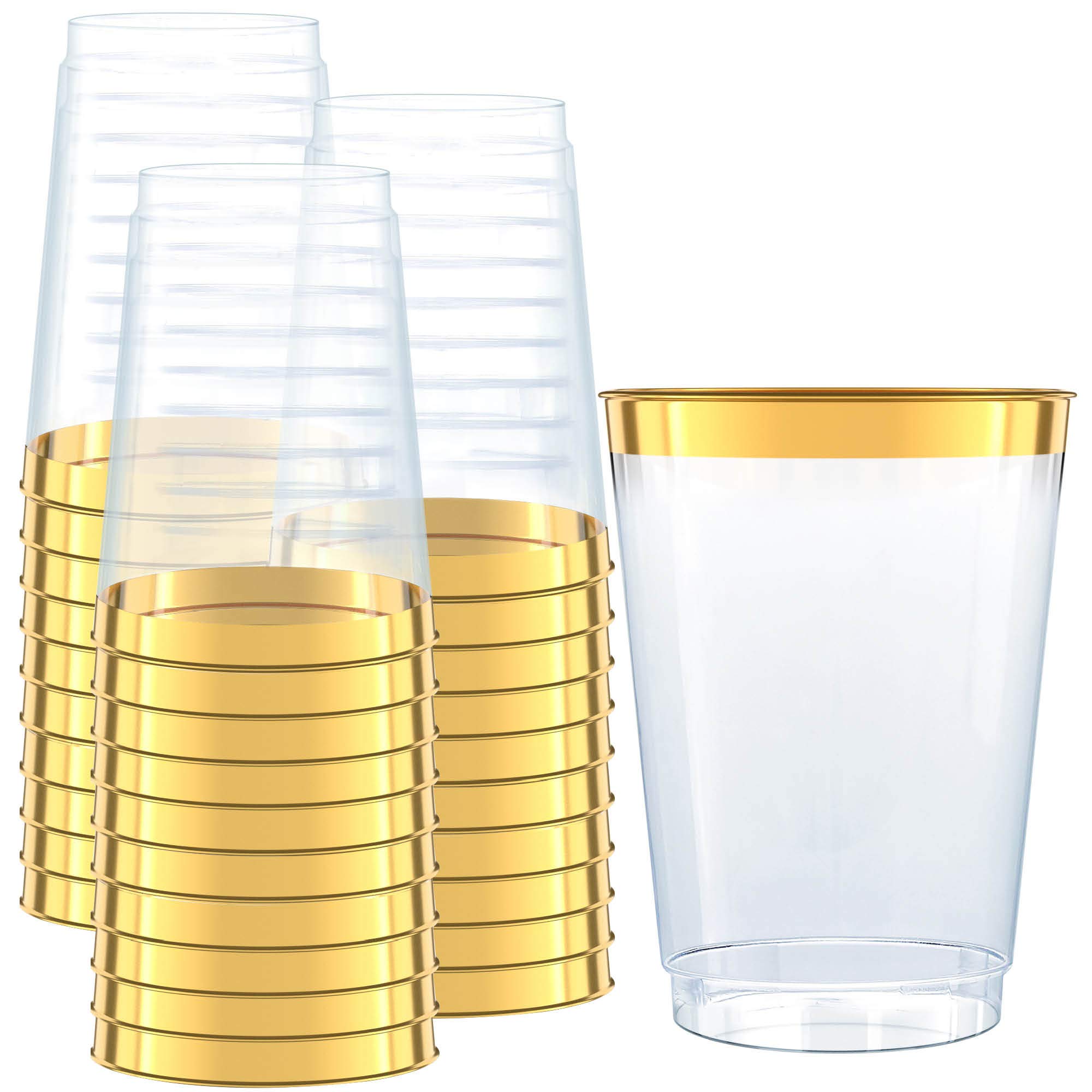 Gold Plastic Clear Cups 12 oz. 50 Pack Disposable Party Cups with