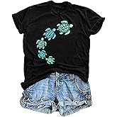Sea Turtle Shirt for Women: Funny Animal Print Tee Ocean Life T Shirt Hawaiian Vacation Summer Tops