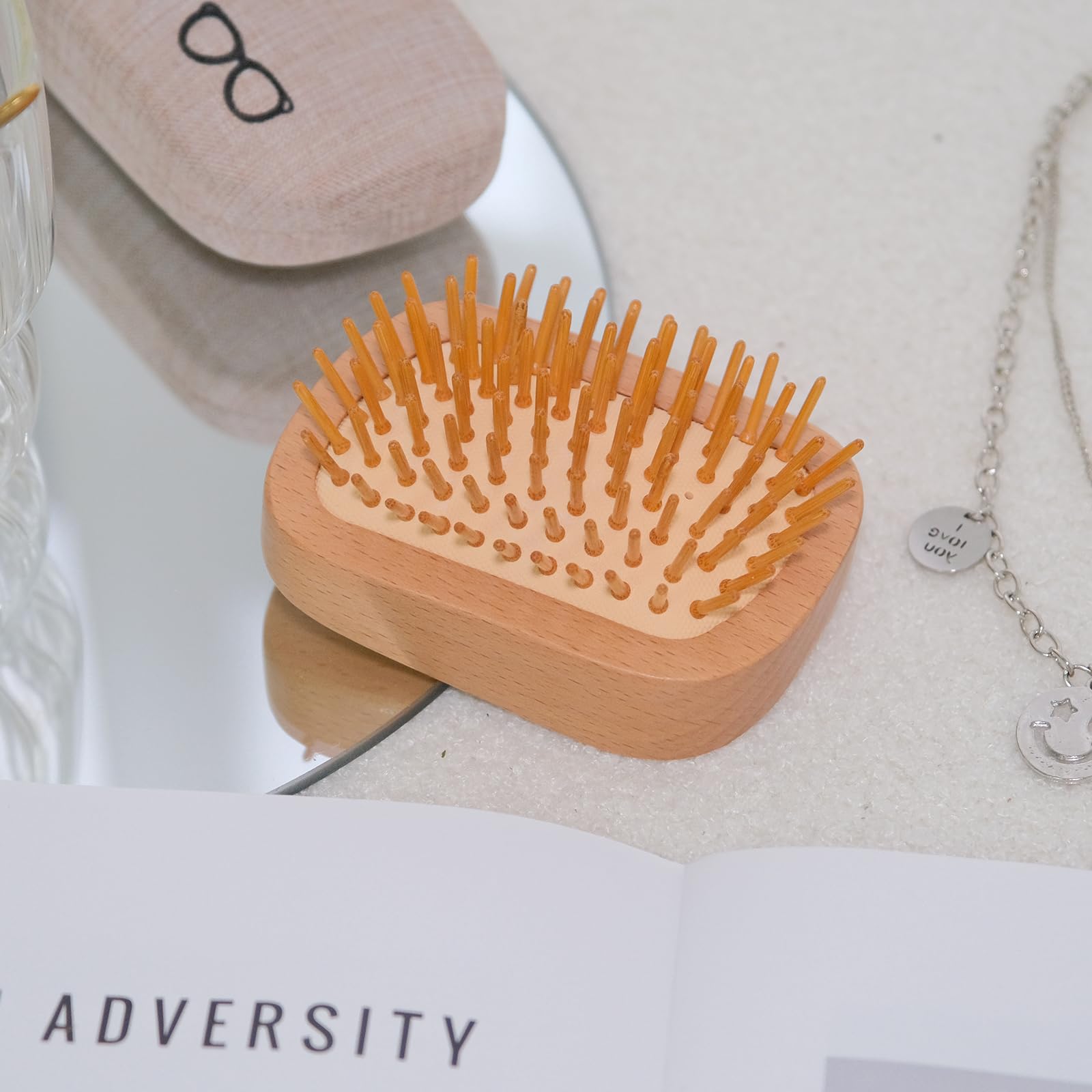 Maji Mama Handmade Natural Wooden Hair Brush Hairbrush with Bamboo Pins Massage Scalp & Detangling All Hair Types For Hair Growth,Scalp Massager Mini Brush No Handle Design