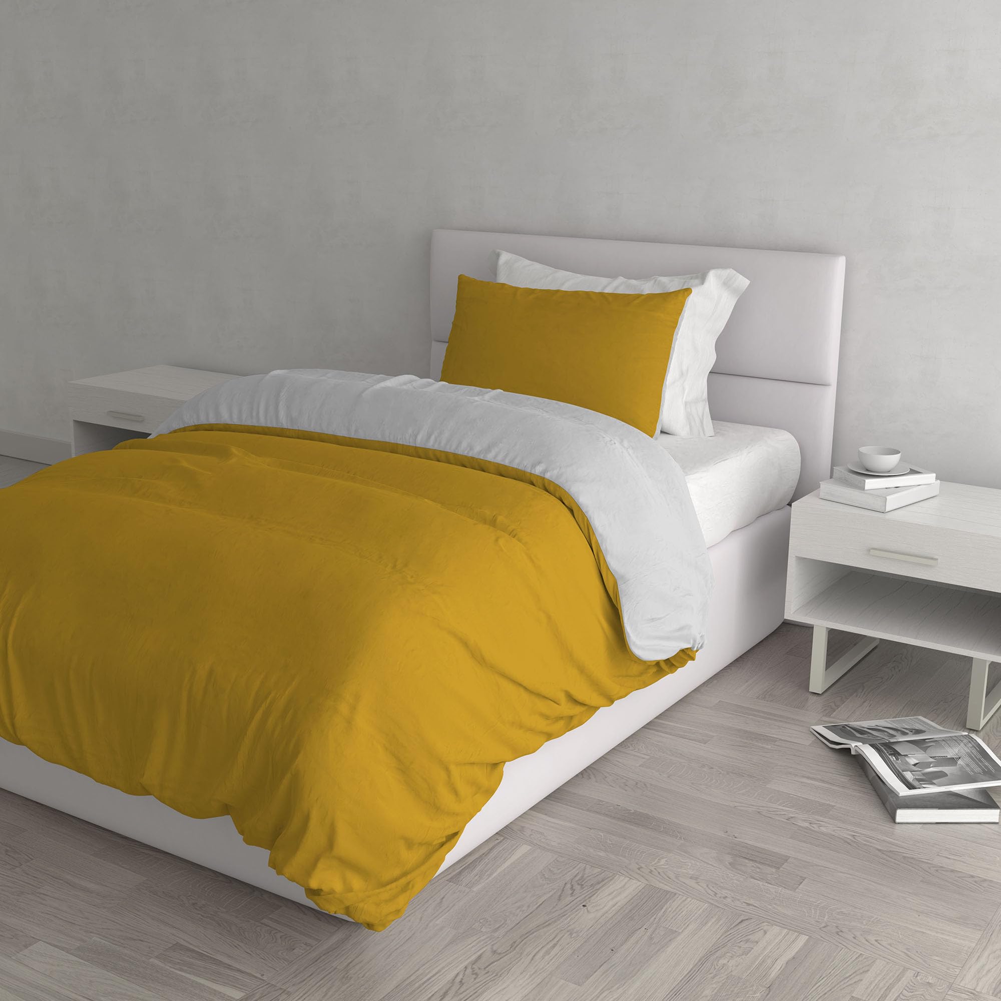 Natural Colour Duvet Cover Set, Mustard/Light gray, Small double