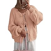 ATHMILE Women's Tie Front Bow Cardigan Sweaters Chunky Knit Long Puff Sleeve Trendy Fall Winter Jacket Coats 2025