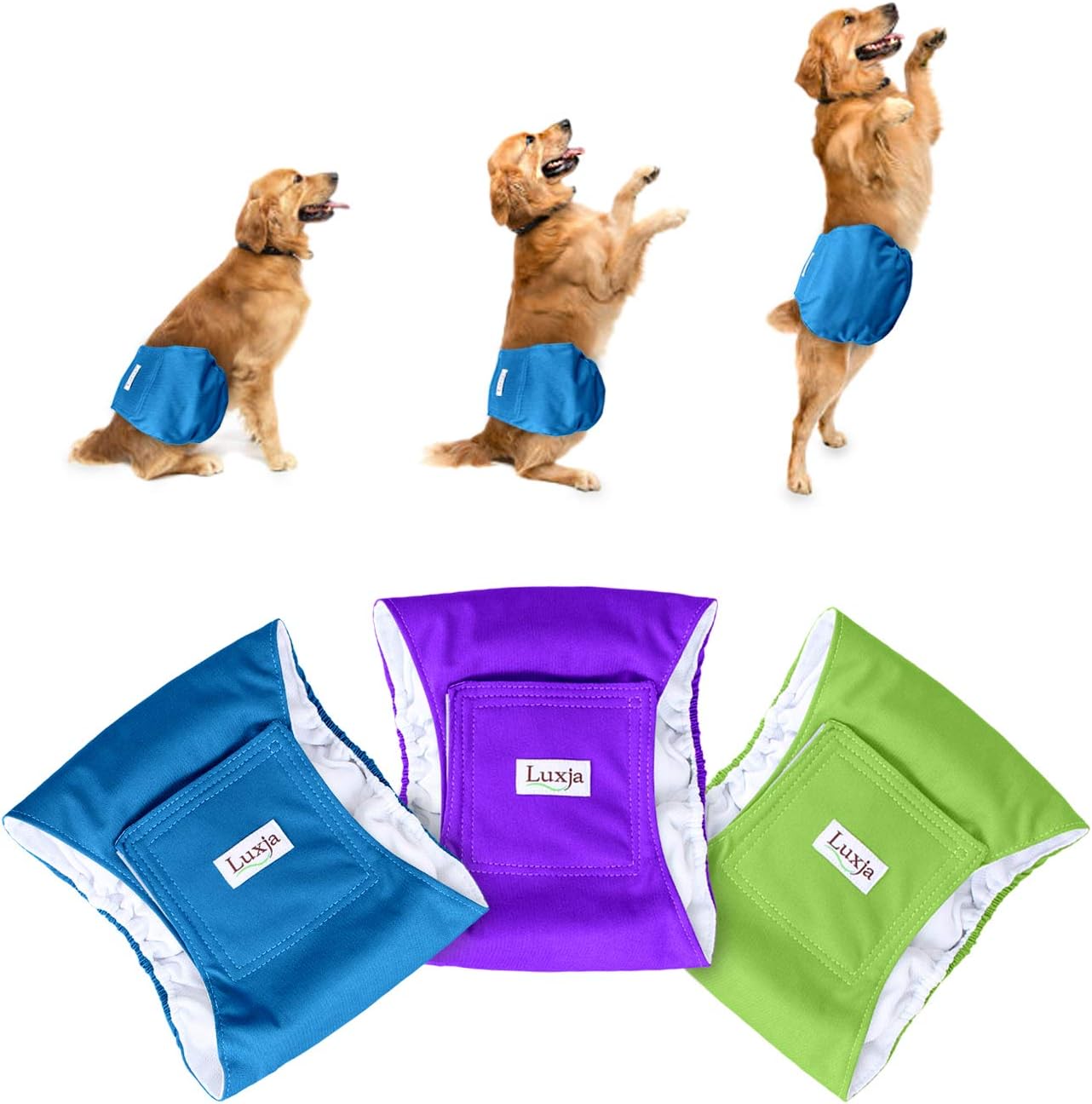 Luxja Reusable Male Dog Diapers (Pack of 3), Washable Puppy Belly Band