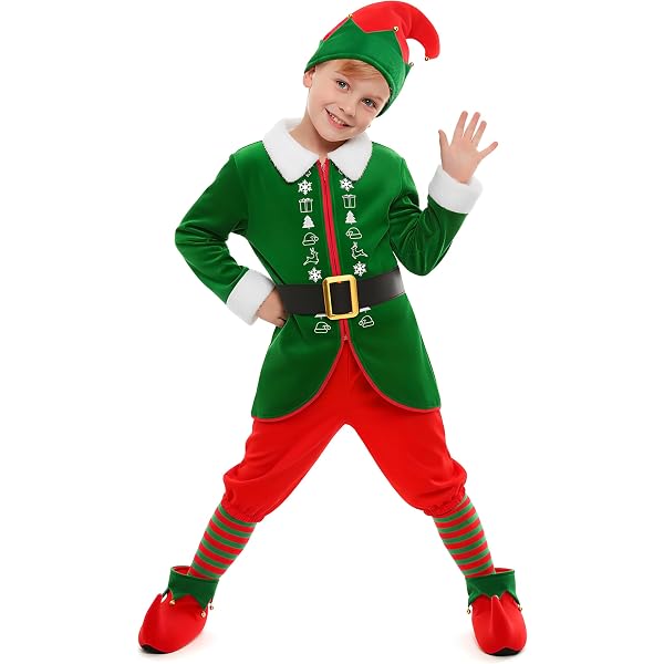 Gortykor Girls Elf Costume Set - Christmas Dress With Hat, Belt, Boot Covers & Stockings, Red & Green - View #8