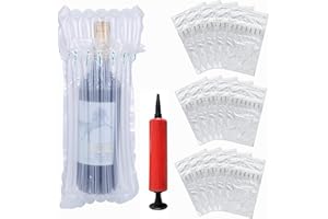 15 Packs Wine Bottle Protector Bags for Travel, goldhik Inflatable Packaging Bubble Wrap Bags for Wine Fruit Glass Bottle, Inflatable Air Column Cushion Bags with Free Pump
