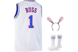 OKNOWN Bugs 1 Space Men's Movie Jersey Basketball Jersey with Head Hoop & Socks White S-XXL