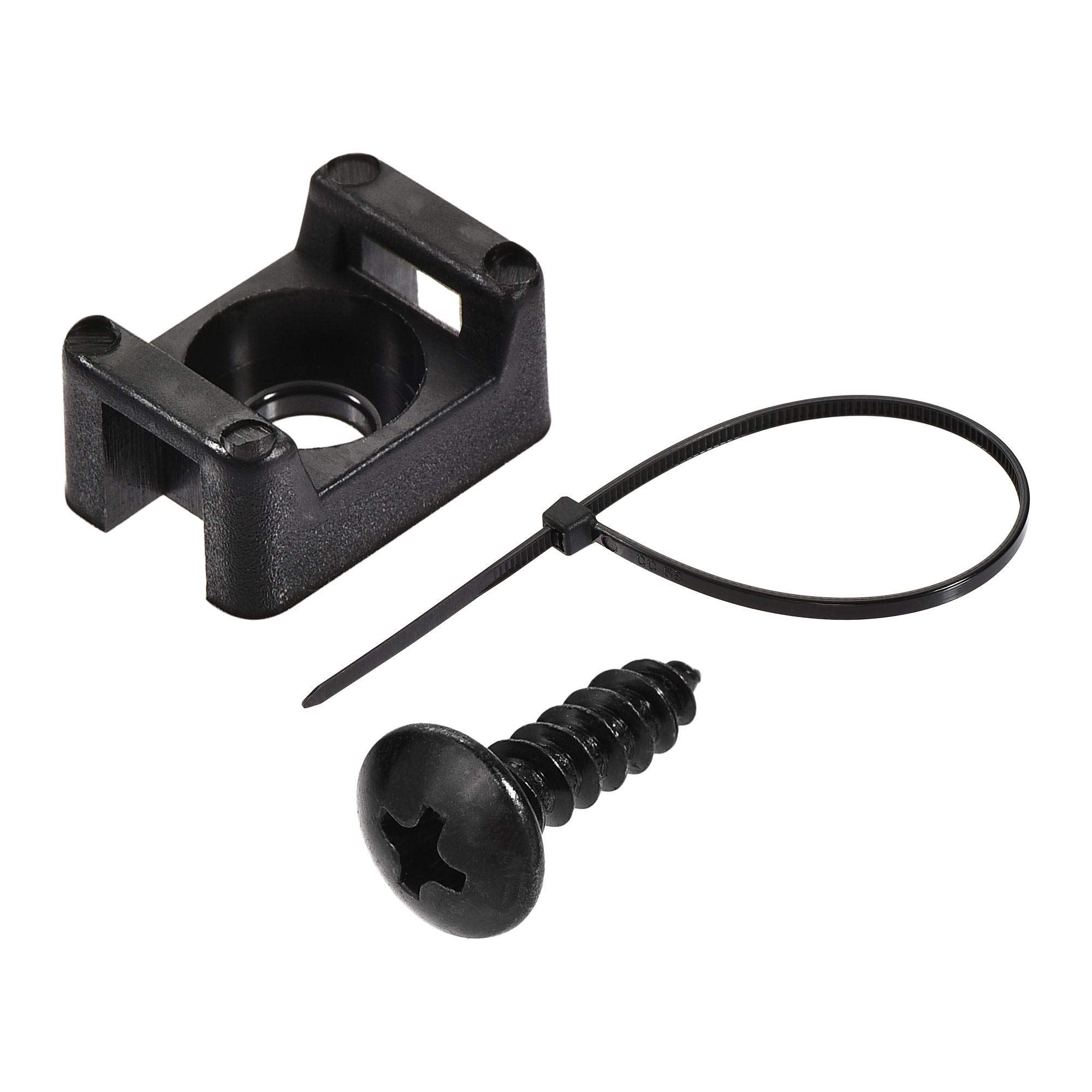 sourcing map 14.6mm x 10mm x 6.85mm Nylon Cable Fasten Clip with Screws and Ties Black 50 Set
