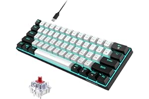 Snpurdiri 60% Wired Mechanical Gaming Keyboard, Ice Blue LED Backlit 61 Keys Mini Wired Office Keyboard for Windows Laptop PC Mac (Black-White, Red Switches)