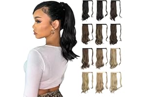 SOFEIYAN Curly Ponytail Extension 15 Inch Heat Resistant Synthetic Natural Wavy Hairpiece Wrap Around Pony Tail Hair Extensions for White Black Women Hair Piece, Off Black