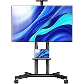 ONKRON Mobile TV Stand on Wheels 32-75 Inch, 110 lbs, VESA 600x400, Black | Rolling TV stand, height adjustable 39.3"-57.6", AV &amp; webcam shelves, locking wheels, TV cart for home &amp; office
