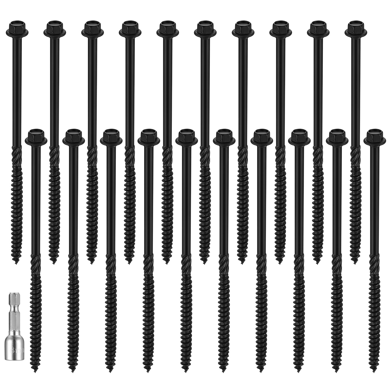 20 Pcs Timber Screws, 6.7 x 150mm Timber Fixing, Hex Head, Coach, Hex Washer Head Screws for Wood For Outdoor Timber Wood Frame Construction (6.7 x 150mm)