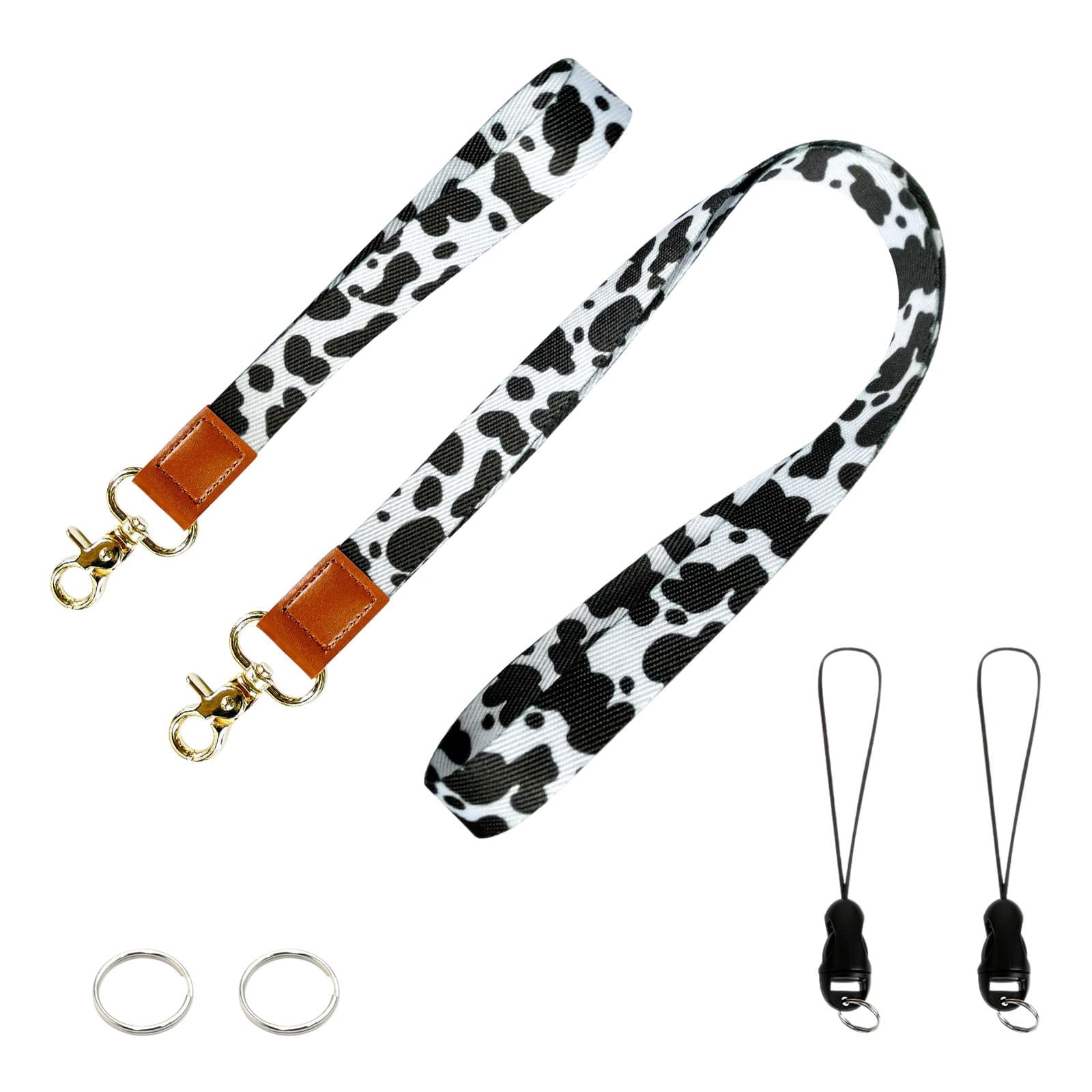 PAITOK Neck Lanyard & Wrist Lanyard Strap Set with Metal Clasp personalised lanyard with Two Metal Key Rings for ID Badge Holder Keys Charms(Cow pattern)