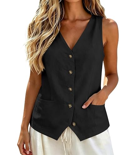 LMSXCT Womens Vest 2024 Summer Cotton Linen Vest Top Vintage