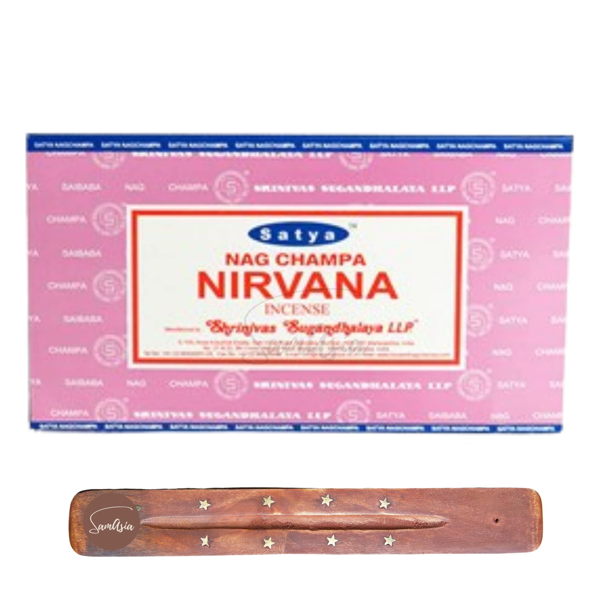 Satya Nag Champa Nirvana Incense Sticks | x12 pack | with SAMASIA incense sticks holder | Used for Niomatherapy, Spa, Yoga, Weddings, Meditation, Healing, Positivity and Relaxation — image 1