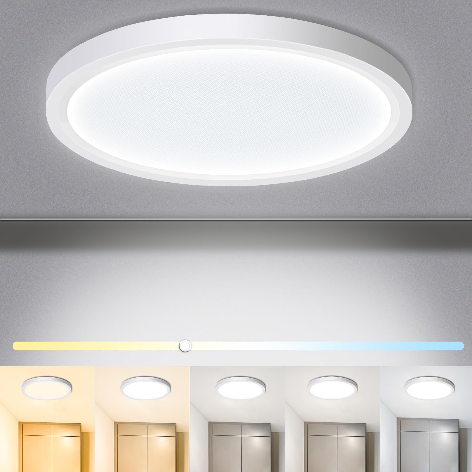Photo 1 of IBESTWIN LED Flush Mount Ceiling Light Fixture, Super Slim 12W 7Inch 3000K/3500K/4500K/5000K/6500K 5 Color Changeable 1440LM Low Profile Ceiling Light for Bedroom, Living Room, Dining Room, Hallway