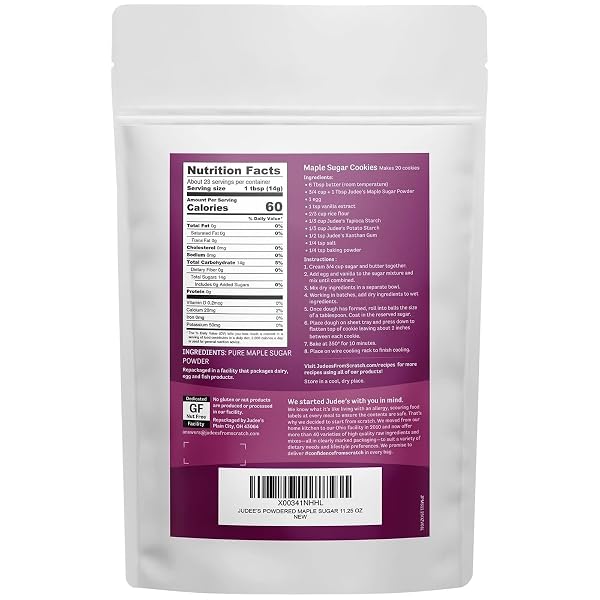 JUDEE’S POWDERED MAPLE SUGAR 11.25 OZ – CONFECTIONERS SUGAR FROM MAPLE SYRUP – 100% NON-GMO, GLUTEN-FREE, AND NUT-FREE – GREAT FOR BAKING, FROSTING, AND DUSTING
