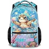 MEETUHONEY Custom Sea Turtle Backpacks for Girls - 17 Inch Kids Elementary School Backpacks - Cute Lightweight Students Bookbag with Adjustable Strap Gifts