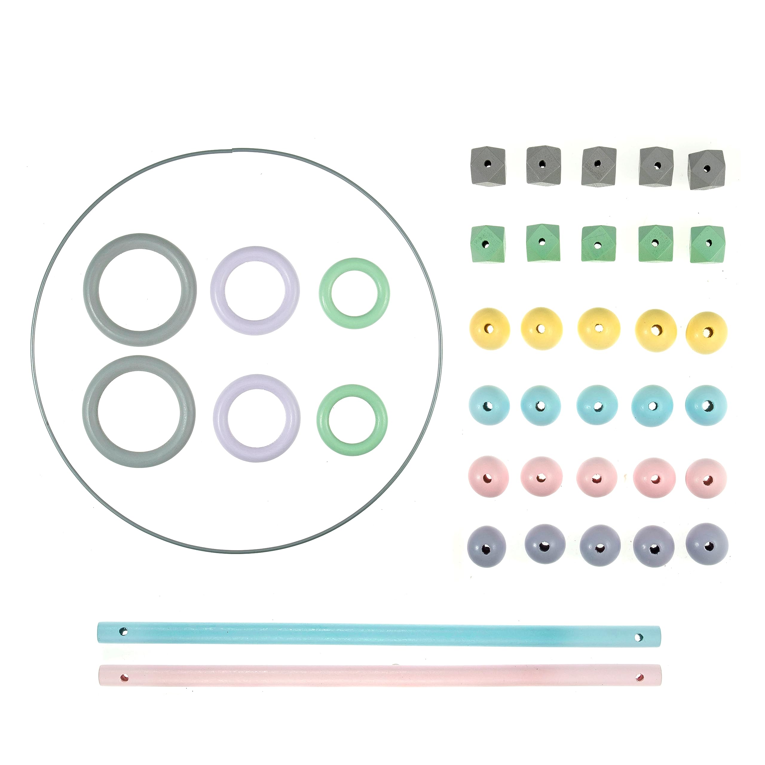 Trimits Macramé Starter Pack, Smooth Birch Wood, Pastel Colours, Pack of 39 Pieces, Small