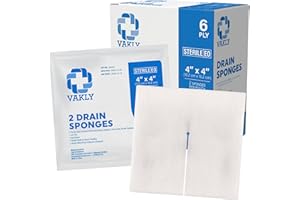 Vakly Split Drain Sponge Gauze 4x4 Sterile 6 Ply Pads [Pack of 50] Absorbent Precut 4"X4" Non-Woven Slit Bandage for I.V. Tracheostomy - 25 Packs of 2 Pre Cut Bandages – Packaging May Vary