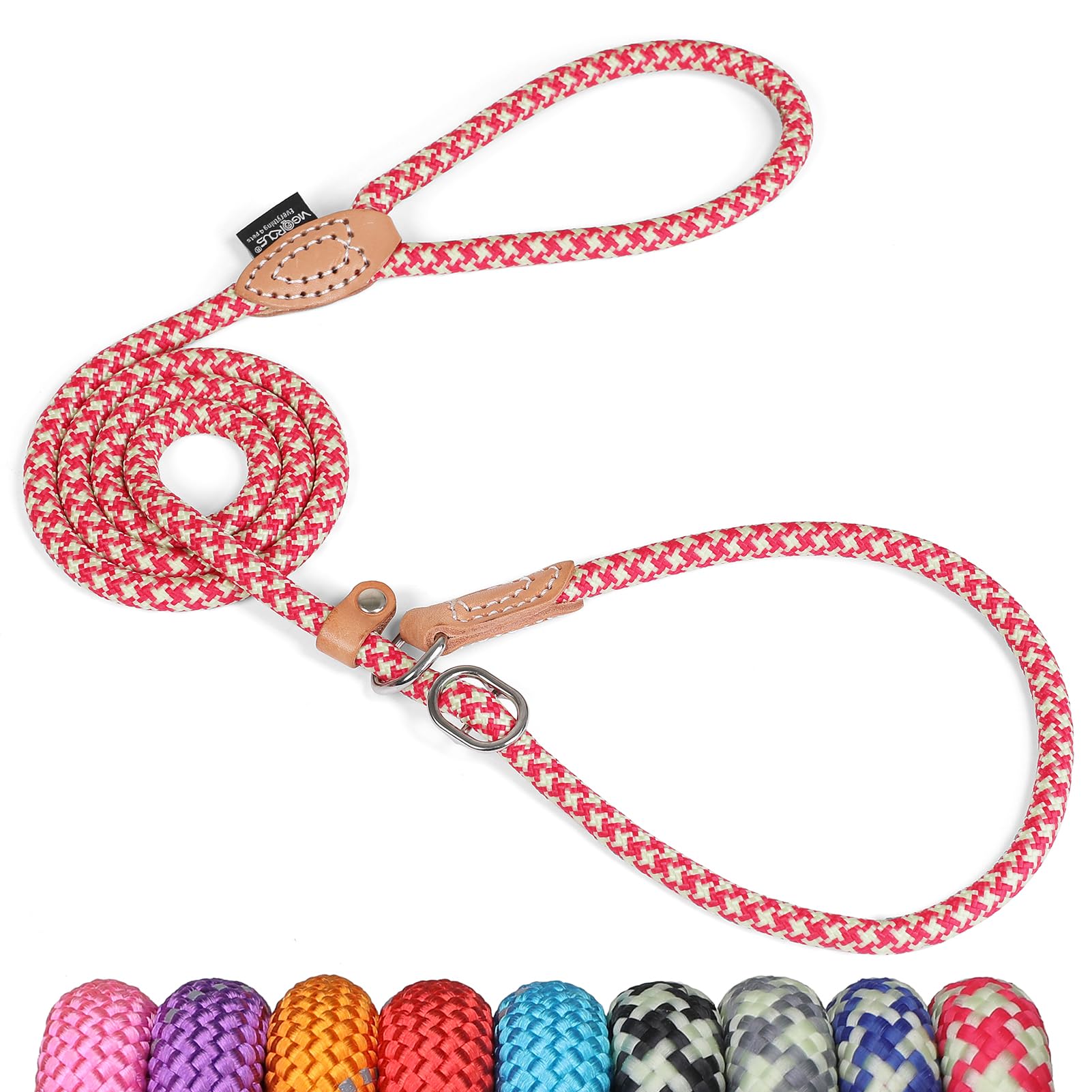 Grand Line Slip Lead Dog Leash - Anti Pull Dog Lead with 1.5m Reflective Training Rope, No Collar Needed for Small, Medium, Large Dogs & Cats (Red-Green,S)